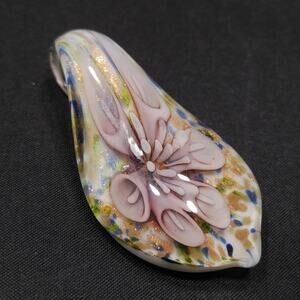 Murano Art Glass Flower Pendant Venetian Hand Blown Gold Fleck Italy